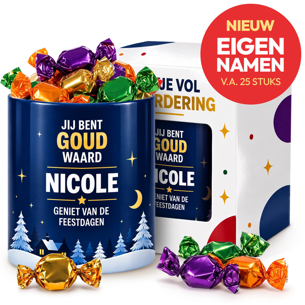 Potje Vol Kerstvreugde - Goud Waard + Naam - Kerstgeschenk 2026