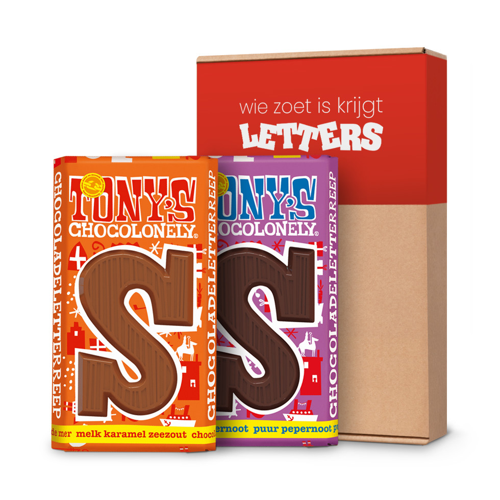 Tony's Chocolonely - Karamel Zeezout & Puur Pepernoot Sinterklaas Brievenbus
